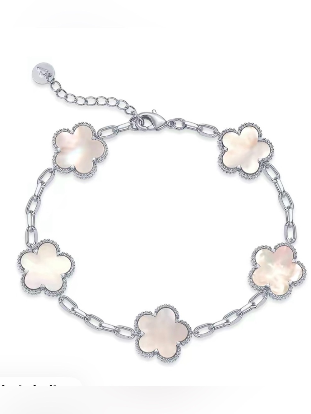 Pavoi Mother of Pearl Clover Rhodium Plated Bracelet